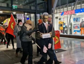 Protester även i Finland med Erdoğan som docka